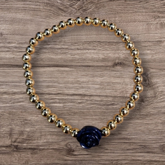 🩷3 for $15: Set of 5 4mm Infinity Stretchy Bracelets, Navy & Gold Tone, New - Picture 5 of 9